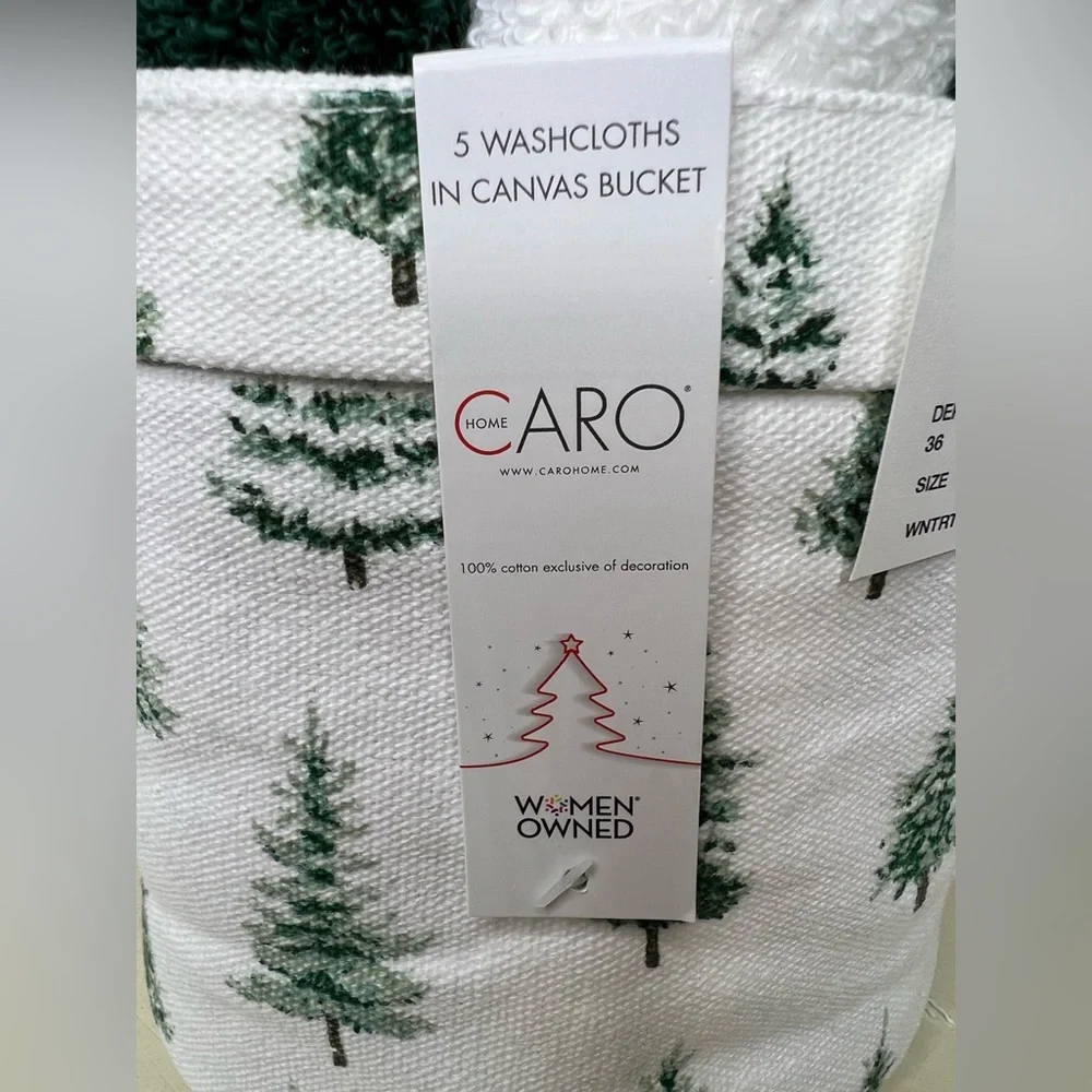 Brand New-Caro Home Set of 5 Washcloths in Canvas Bucket
